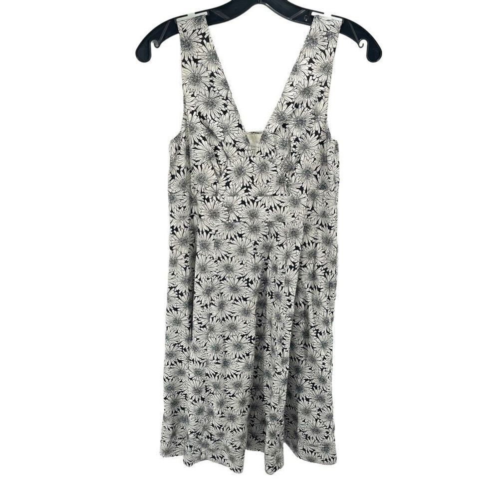 Garnet Hill Womens Floral Dress Sleeveless 100% Cotton Lined Black White Size 8